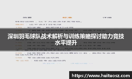 深圳羽毛球队战术解析与训练策略探讨助力竞技水平提升
